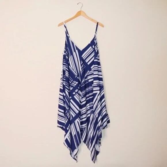 City Chic L/20 Riviera Handkerchief Hem Sundress Navy White - Picture 5 of 6